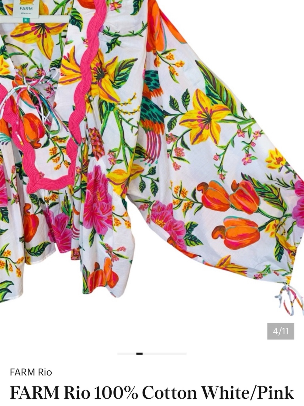 FARM Rio 100% Cotton Multicolor Floral Boho Top, Size Large - Picture 2 of 4